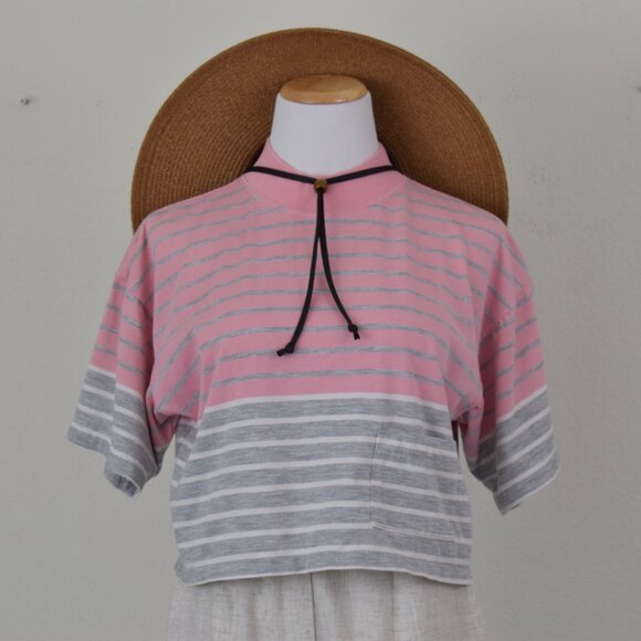 Vintage 90s Pink/Gray Mockneck Crop Tee by Nike - Picture 8 of 11